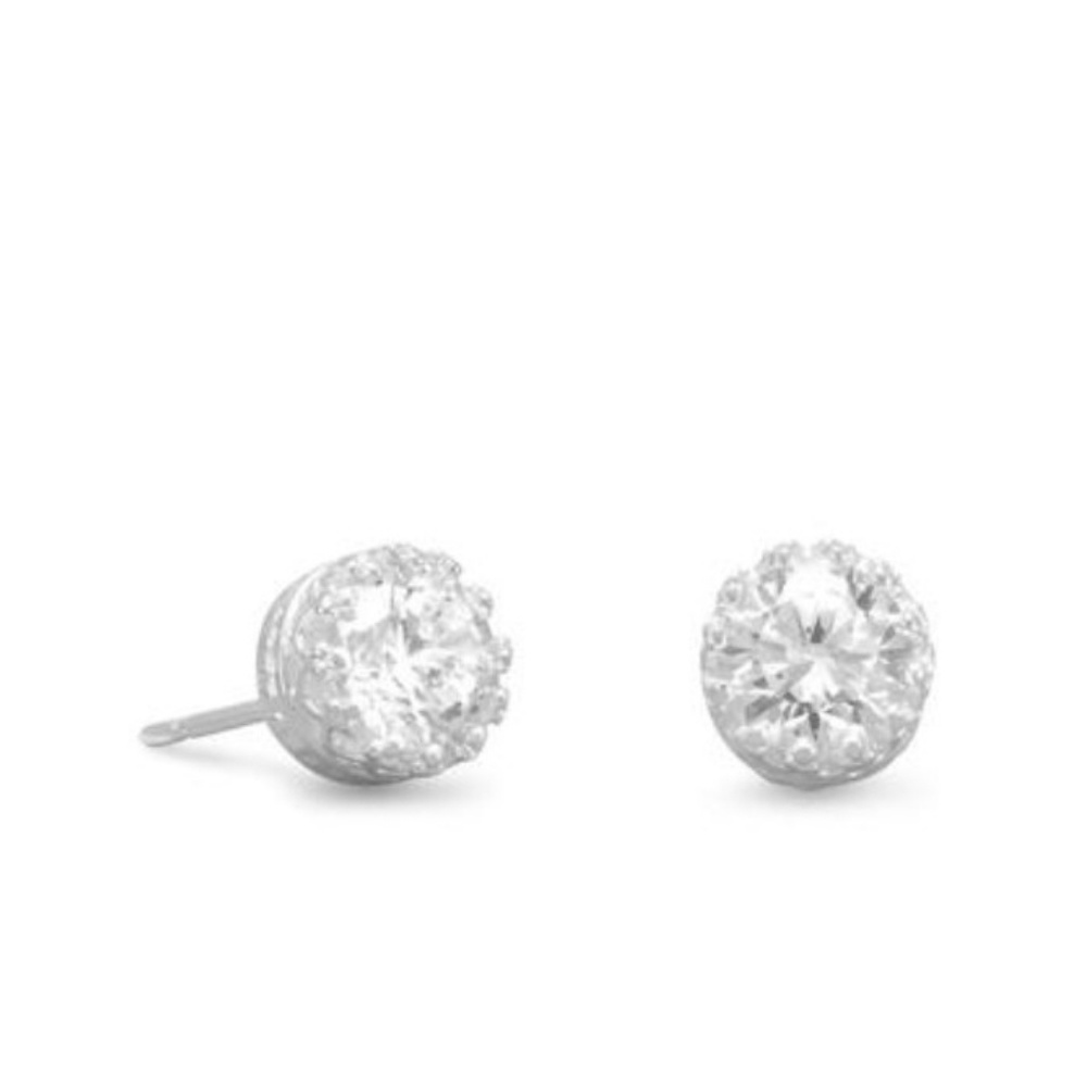 Sterling Silver CZ Earrings in Crown Setting